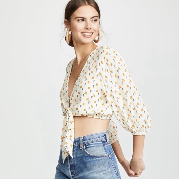 Faithful The Brand La Guardia Floral Cropped Tie-Front Crepe To Size 4 - Picture 16 of 16